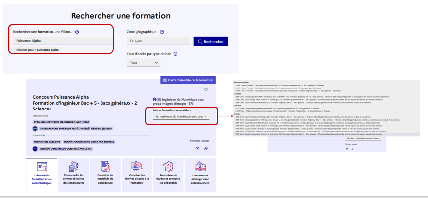 En tapant « Puissance Alpha » dans la barre de recherche Parcoursup